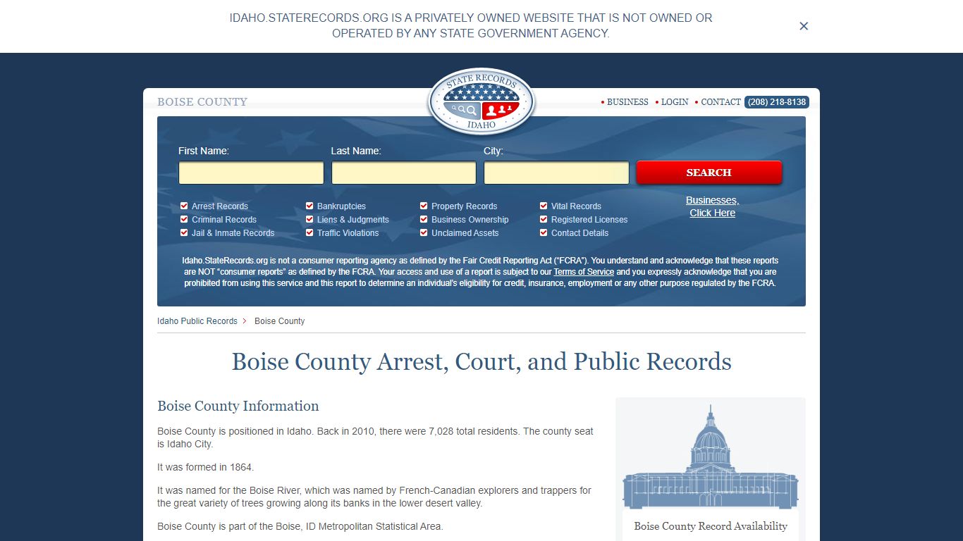 Boise County Arrest, Court, and Public Records